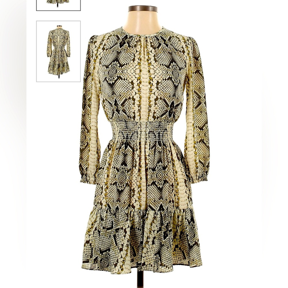 J. Crew Long Sleeve Snake Print Ruffle Hem Smock Dress